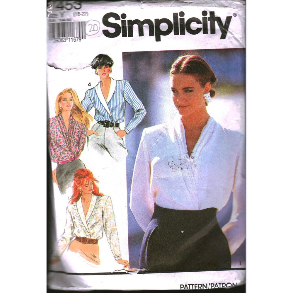 Simplicity 7453 Vintage 1991 Misses Blouse Sewing Pattern Sz 18-20 Shawl Collar